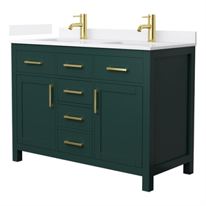 Beckett 48&quot Green Double Vanity & White Quartz Top (1-Hole) & Gold Trim