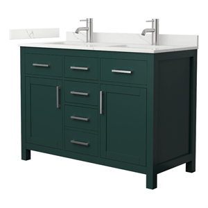 Beckett 48&quot Green Double Vanity & Giotto Quartz Top (1-Hole) & Nickel Trim