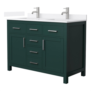 Beckett 48&quot Green Double Vanity & White Quartz Top (1-Hole) & Nickel Trim