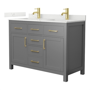 Beckett 48&quot Dark Gray Double Vanity & Giotto Quartz Top (1-Hole) & Gold Trim
