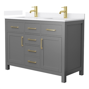 Beckett 48&quot Dark Gray Double Vanity & White Quartz Top (1-Hole) & Gold Trim