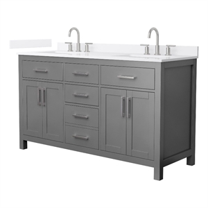 Beckett 60&quot Dark Gray Double Vanity & White Quartz Top (3-Hole) & Nickel Trim