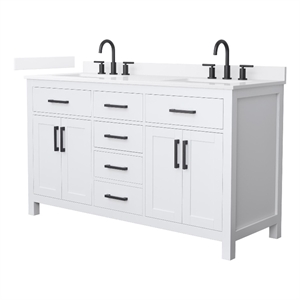 Beckett 60&quot White Double Vanity & White Quartz Top (3-Hole) & Black Trim