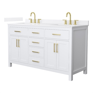 Beckett 60&quot White Double Vanity & White Quartz Top (3-Hole) & Gold Trim