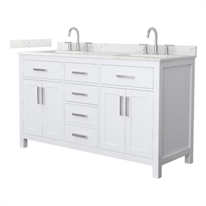Beckett 60&quot White Double Vanity & Giotto Quartz Top (3-Hole) & Nickel Trim