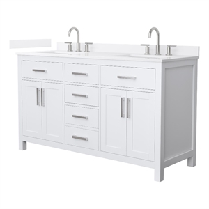 Beckett 60&quot White Double Vanity & White Quartz Top (3-Hole) & Nickel Trim