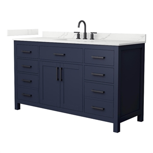 Beckett 60&quot Dark Blue Single Vanity & Giotto Quartz Top (3-Hole) & Black Trim