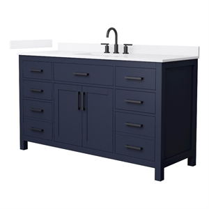Beckett 60&quot Dark Blue Single Vanity & White Quartz Top (3-Hole) & Black Trim