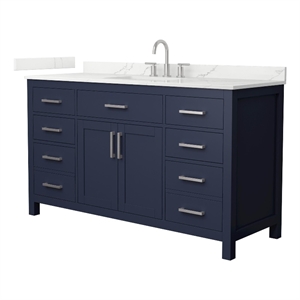 Beckett 60&quot Dark Blue Single Vanity & Giotto Quartz Top (3-Hole) & Nickel Trim