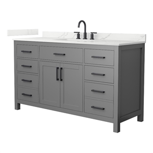 Beckett 60&quot Dark Gray Single Vanity & Giotto Quartz Top (3-Hole) & Black Trim