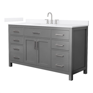 Beckett 60&quot Dark Gray Single Vanity & White Quartz Top (3-Hole) & Nickel Trim