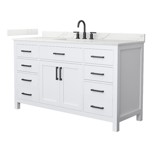 Beckett 60&quot White Single Vanity & Giotto Quartz Top (3-Hole) & Black Trim