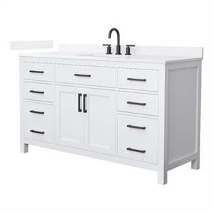 Beckett 60&quot White Single Vanity & White Quartz Top (3-Hole) & Black Trim