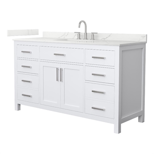 Beckett 60&quot White Single Vanity & Giotto Quartz Top (3-Hole) & Nickel Trim