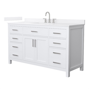 Beckett 60&quot White Single Vanity & White Quartz Top (3-Hole) & Nickel Trim