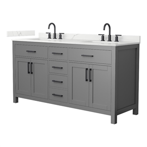 Beckett 66&quot Dark Gray Double Vanity & Giotto Quartz Top (3-Hole) & Black Trim