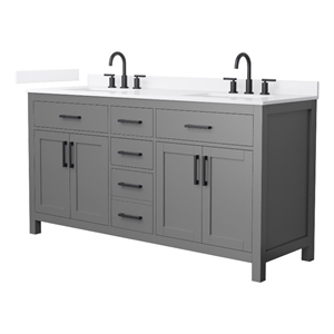 Beckett 66&quot Dark Gray Double Vanity & White Quartz Top (3-Hole) & Black Trim