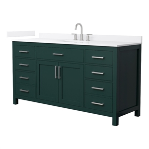 Beckett 66&quot Green Single Vanity & White Quartz Top (3-Hole) & Nickel Trim