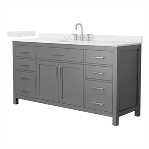 Beckett 66&quot Dark Gray Single Vanity & Giotto Quartz Top (3-Hole) & Nickel Trim