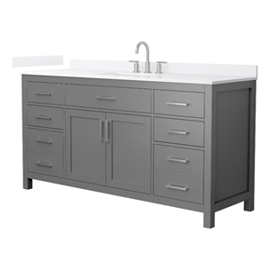 Beckett 66&quot Dark Gray Single Vanity & White Quartz Top (3-Hole) & Nickel Trim