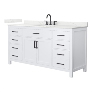 Beckett 66&quot White Single Vanity & Giotto Quartz Top (3-Hole) & Black Trim