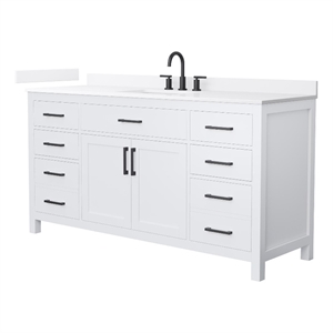 Beckett 66&quot White Single Vanity & White Quartz Top (3-Hole) & Black Trim