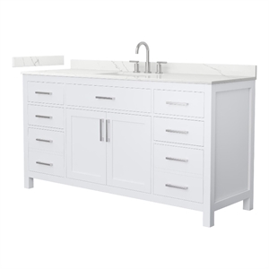 Beckett 66&quot White Single Vanity & Giotto Quartz Top (3-Hole) & Nickel Trim