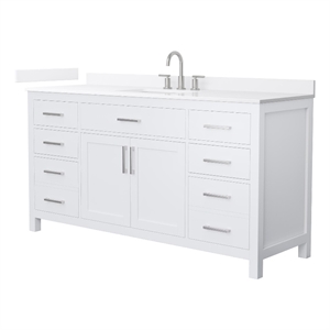 Beckett 66&quot White Single Vanity & White Quartz Top (3-Hole) & Nickel Trim