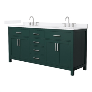 Beckett 72&quot Green Double Vanity & White Quartz Top (3-Hole) & Nickel Trim