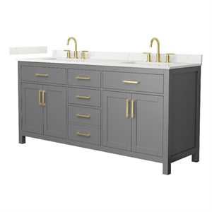 Beckett 72&quot Dark Gray Double Vanity & Giotto Quartz Top (3-Hole) & Gold Trim