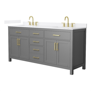 Beckett 72&quot Dark Gray Double Vanity & White Quartz Top (3-Hole) & Gold Trim