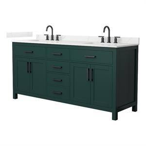 Beckett 72&quot Green Double Vanity & Giotto Quartz Top (3-Hole) & Black Trim