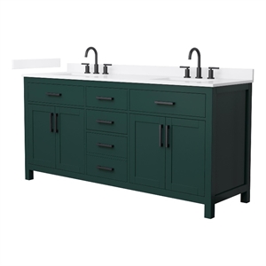 Beckett 72&quot Green Double Vanity & White Quartz Top (3-Hole) & Black Trim