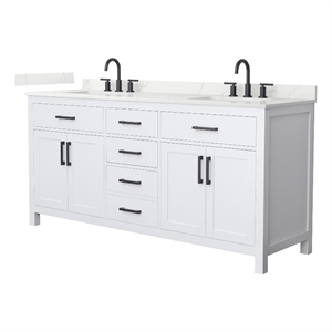 Beckett 72&quot White Double Vanity & Giotto Quartz Top (3-Hole) & Black Trim