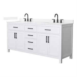 Beckett 72&quot White Double Vanity & White Quartz Top (3-Hole) & Black Trim