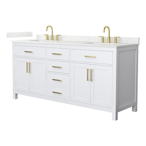 Beckett 72&quot White Double Vanity & Giotto Quartz Top (3-Hole) & Gold Trim
