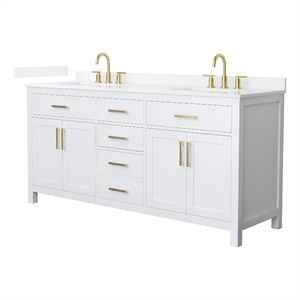 Beckett 72&quot White Double Vanity & White Quartz Top (3-Hole) & Gold Trim