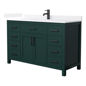 Beckett 54&quot Green Single Vanity & White Quartz Top (1-Hole) & Black Trim