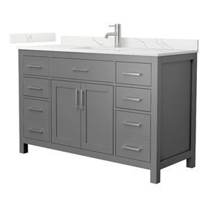 Beckett 54&quot Dark Gray Single Vanity & Giotto Quartz Top (1-Hole) & Nickel Trim