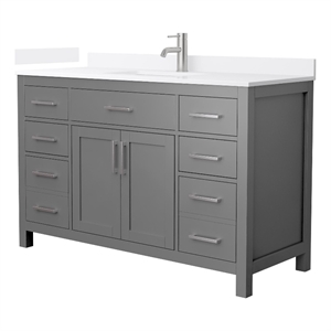 Beckett 54&quot Dark Gray Single Vanity & White Quartz Top (1-Hole) & Nickel Trim