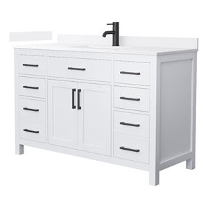 Beckett 54&quot White Single Vanity & White Quartz Top (1-Hole) & Black Trim