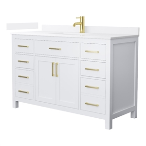 Beckett 54&quot White Single Vanity & White Quartz Top (1-Hole) & Gold Trim