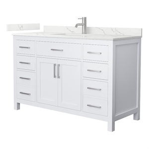 Beckett 54&quot White Single Vanity & Giotto Quartz Top (1-Hole) & Nickel Trim