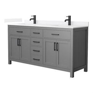Beckett 66&quot Dark Gray Double Vanity & White Quartz Top (1-Hole) & Black Trim