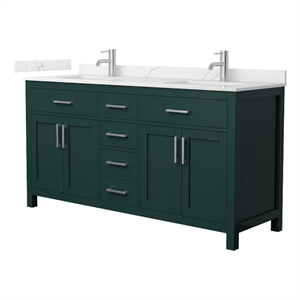 Beckett 66&quot Green Double Vanity & Giotto Quartz Top (1-Hole) & Nickel Trim