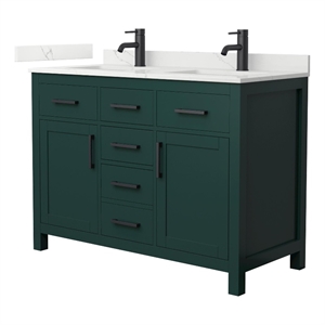 Beckett 48&quot Green Double Vanity & Giotto Quartz Top (1-Hole) & Black Trim