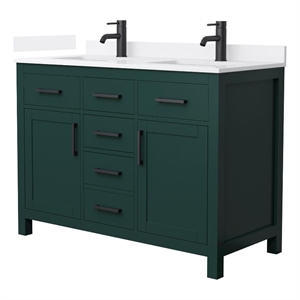 Beckett 48&quot Green Double Vanity & White Quartz Top (1-Hole) & Black Trim