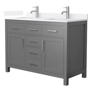 Beckett 48&quot Dark Gray Double Vanity & White Quartz Top (1-Hole) & Nickel Trim