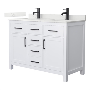 Beckett 48&quot White Double Vanity & Giotto Quartz Top (1-Hole) & Black Trim