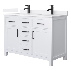 Beckett 48&quot White Double Vanity & White Quartz Top (1-Hole) & Black Trim